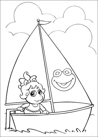 Baby Miss Piggy On A Boat Coloring Page